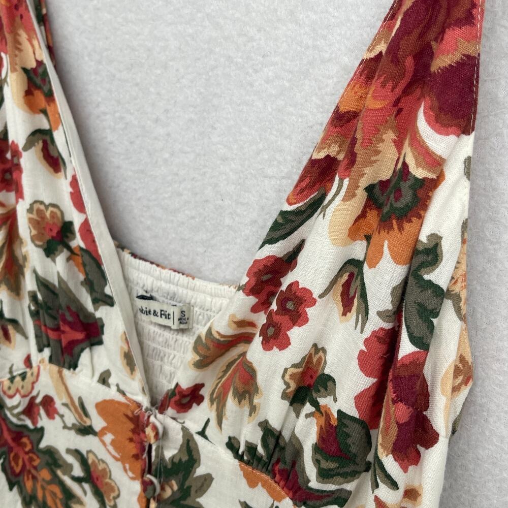ABERCROMBIE & FITCH Dress S Floral Maxi Smocked Tiered Linen Blend Orange NEW - Picture 6 of 15